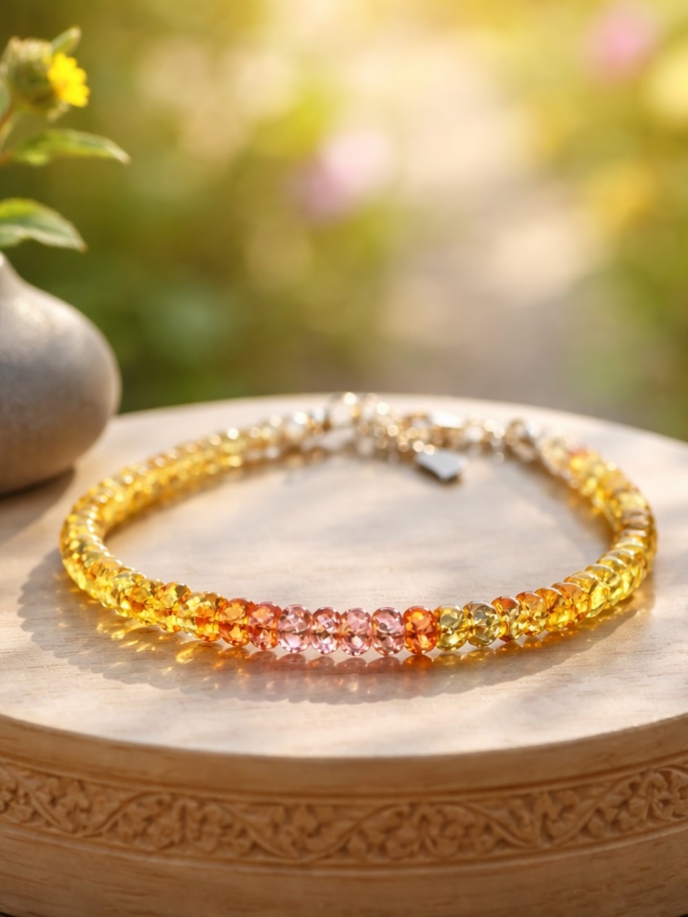 Sunset Colors Ombre Yellow | Pink Sapphire Bracelet 14k Yellow Gold Filled